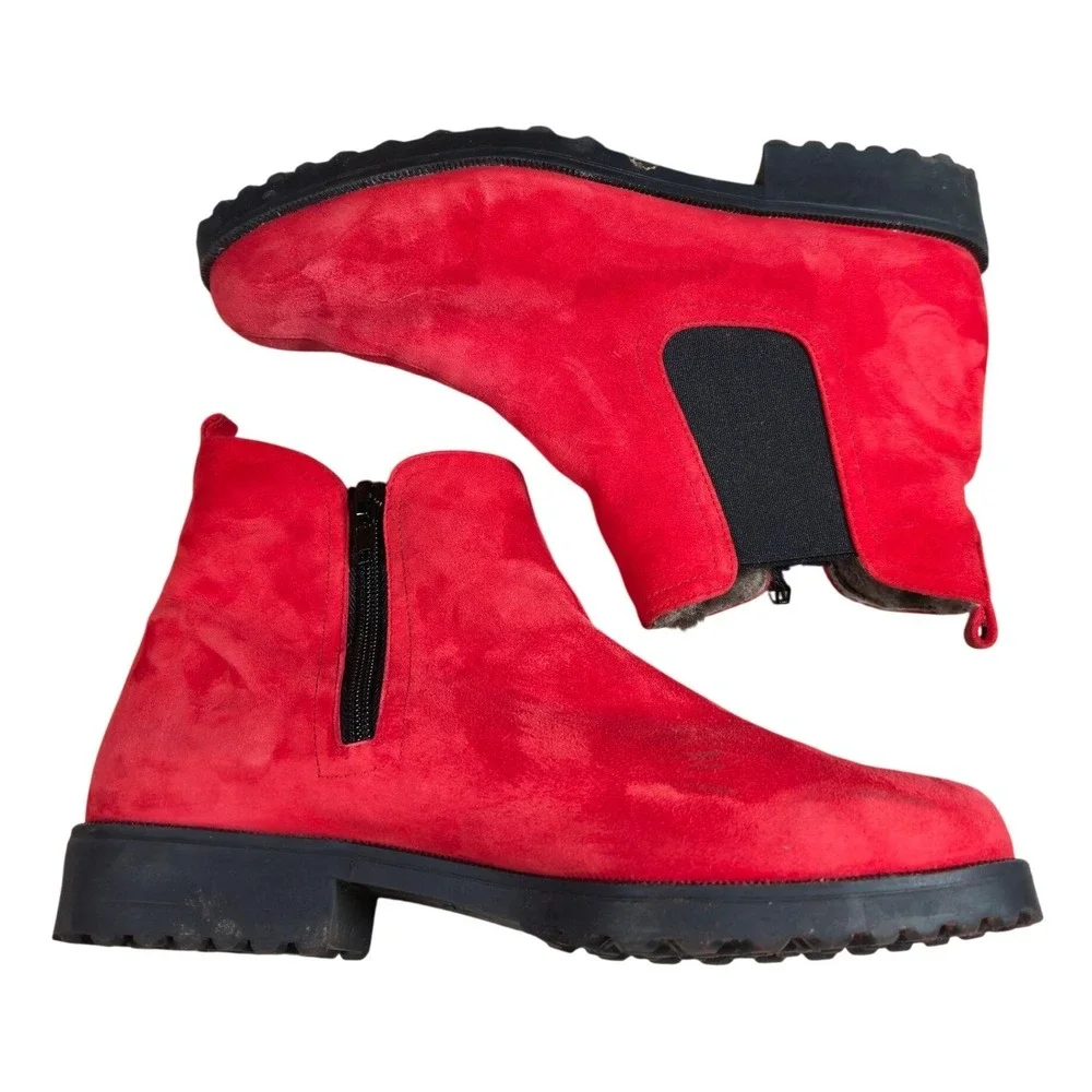 BRUNATE Red Suede Shearling Lined Ankle Boots Women's Size 37‎ Made in Italy